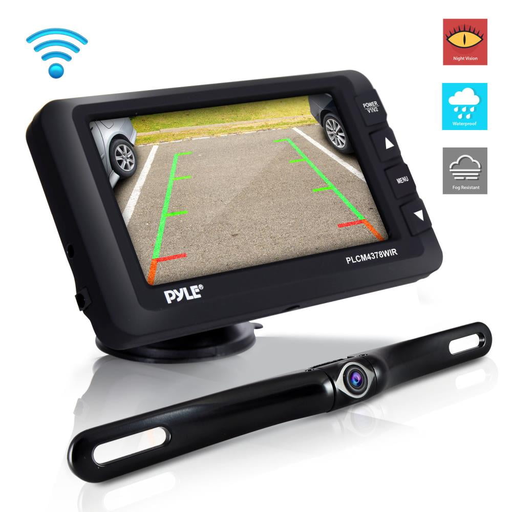 PYLE PLCM4378WIR Wireless Rear View Backup Camera  Monitor Kit Vehicle  Parking/Reverse System with 4.3'' Display Screen