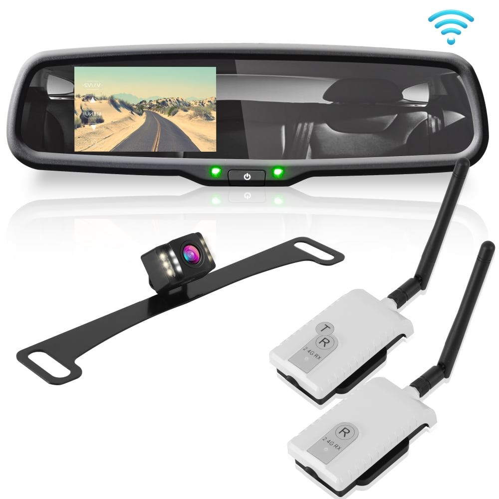 PYLE PLCM4590WIR 2.4Ghz Rearview Mirror Monitor Backup Camera System with Wireless Video Transmission 4.3 inch Display Screen