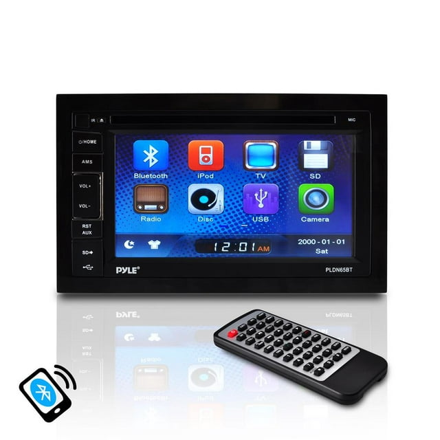 PYLE PLDN65BT - 6.5'' Double DIN In-Dash Touch Screen TFT/LCD Monitor w/MultimediaDisc/CD/MP3/MP4/CD-R/USB/SD-MMC Card Slot AM/FM, Bluetooth receiver