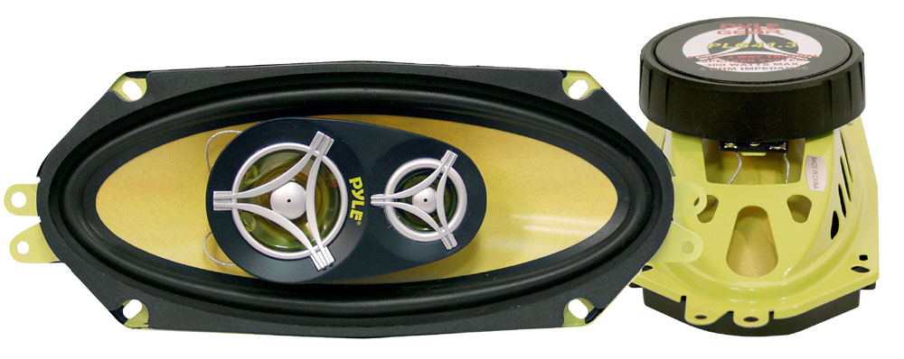PYLE PLG413 - 4”x 10” Inch Three Way Sound Speaker System - Yellow Poly Cone Pro Loud Range Audio 300 Watt Peak Power Per Pair w/ 4 Ohm Impedance - image 1 of 3