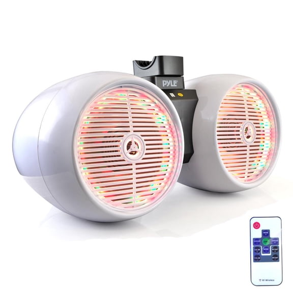 Pyle Plmrwb852lew - Dual Marine Tower Speakers, Wakeboard Water Resistant Sound System, Built-in Programmable Multi-Color LED Lights, 600 Watt 8''