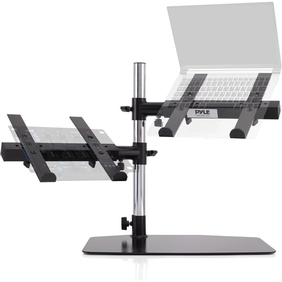 PYLE PLPTS45 - Laptop, Mixer & Studio Equipment Stand Holder Tabletop Mount, Universal Dual Device Placement, Adjustable