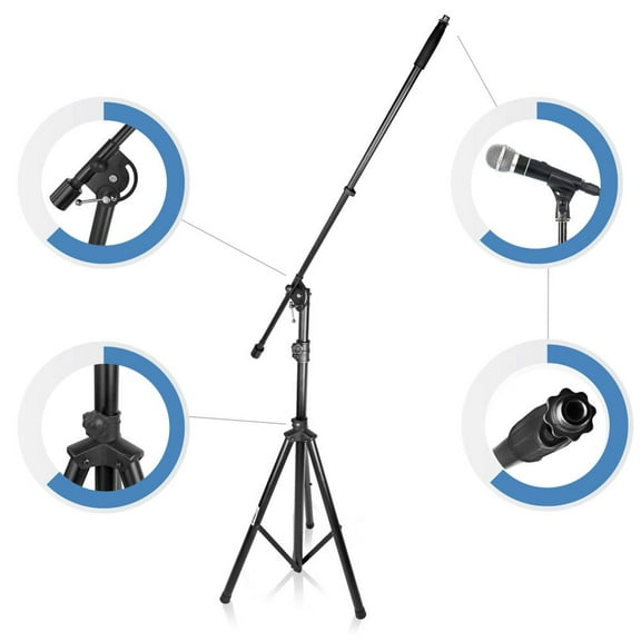PYLE PMKS46 - Tripod Microphone Stand - Adjustable Mic Stand with Extending Boom Mount, Height Adjustable