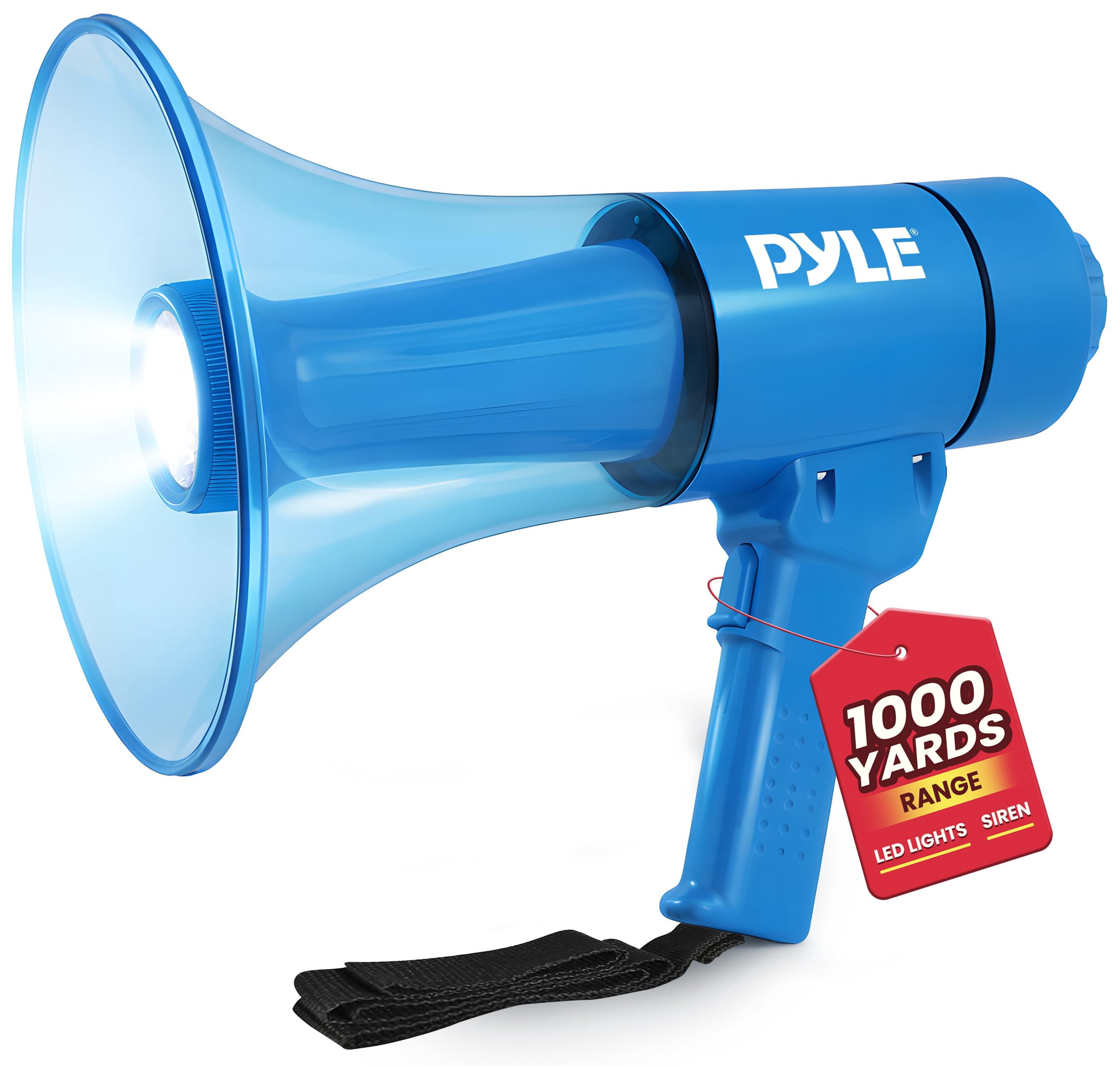 PYLE PMP67WLTB - Waterproof Megaphone - Water Resistant PA Bullhorn Speaker with Built-in Rechargeable Battery and LED Lights