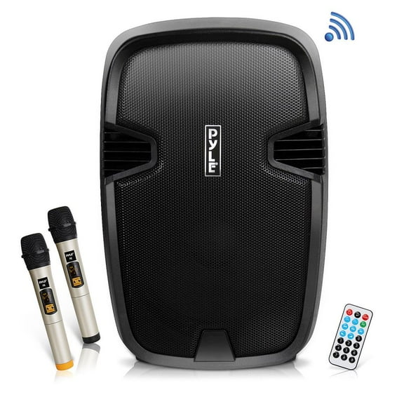 PYLE PPHP1235WMU - Portable Bluetooth PA Speaker System, Built-in Rechargeable Battery, Includes (2) UHF Microphones, MP3/USB/SD Readers, FM Radio, 12?? Speaker, 1000 Watt