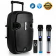 thumbnail image 1 of PYLE PPHP1299WU - Portable Hi-Power Bluetooth PA Loudspeaker - Active Powered Speaker System with Built-in Rechargeable Battery, Includes (2) UHF Wireless Microphones, FM Radio (12'' -inch Subwoofer,, 1 of 4