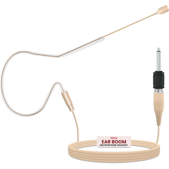 PYLE-PRO Over Ear Boom Microphone Headset - Professional Hands Free Omnidirectional Wired Audio Condenser Microphone Headset w/ 3.5mm / 1/4" Adapter, 1.2m Cable, and Windscreen - PMEM1 (Beige)