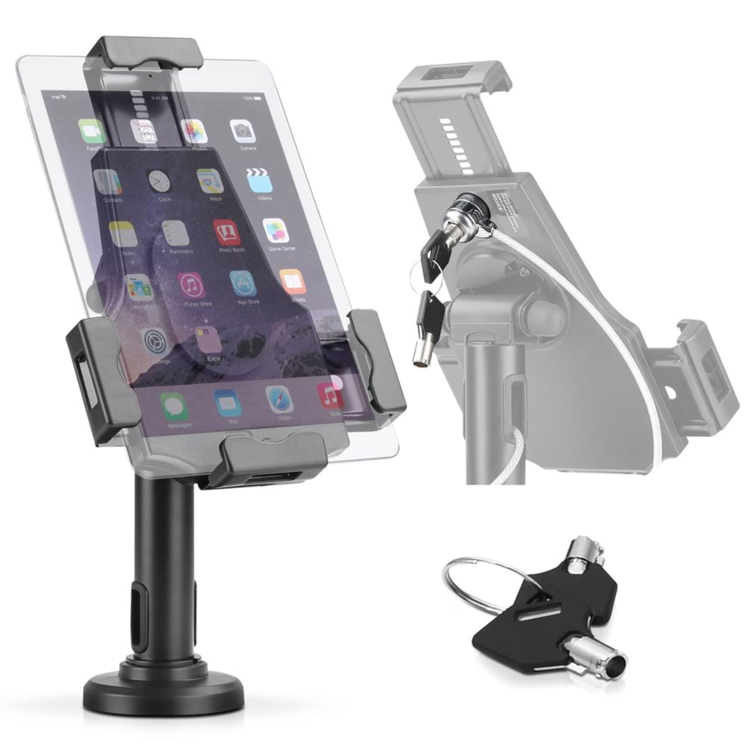 PYLE PSPADLK8 - Universal Tamper-Proof Anti-Theft iPad Tablet Kiosk Stand Holder for Public Display with Cable Management, Fits Virtually All Tablets 7.9 – 10.1”