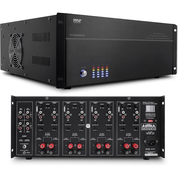 PYLE PT8000CH - 8-Channel Home Theater Amplifier [Multi-Zone Audio Source Control] Rack Mount Amp, 8000 Watt