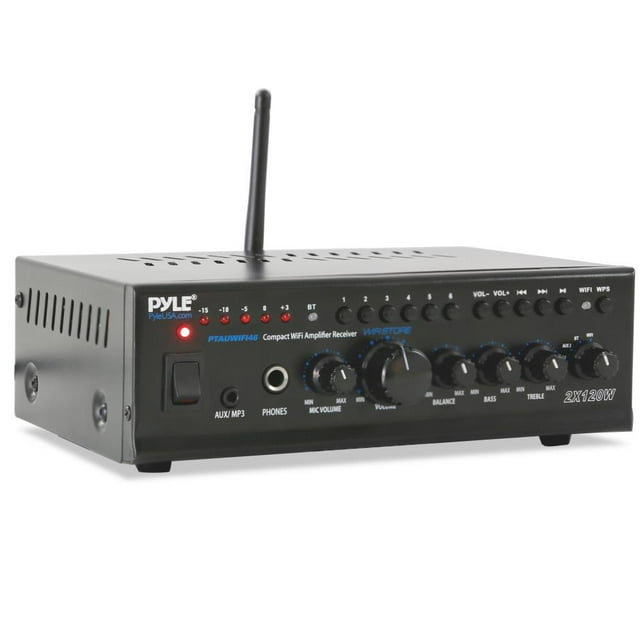 PYLE PTAUWIFI46 - Compact WiFi Amplifier Receiver, Wireless Music Streaming Amp System with Mic Paging/Mixing, 240 Watt