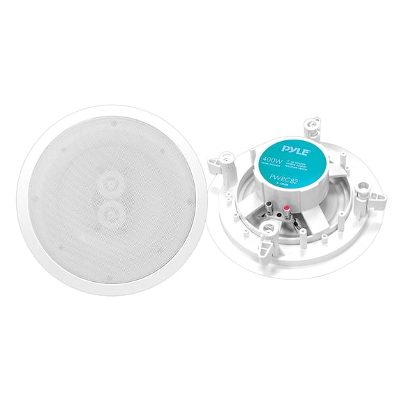 Pyle PWRC82 8" Flush Mount 400-Watt Waterproof Speakers, Kitchen, Bathroom, Patio, White