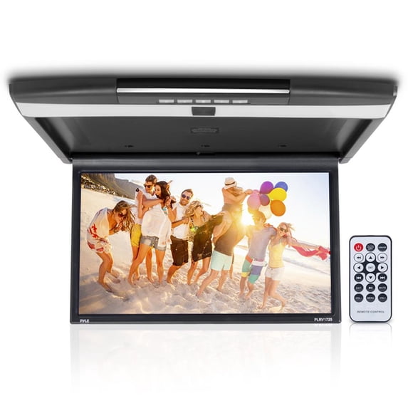 PYLE Vehicle Flip-Down Display Screen - Roof Mount Monitor with 1080p Support, HDMI/USB/Micro SD/IR/FM Transmitter (17.3’’ -inch Display)