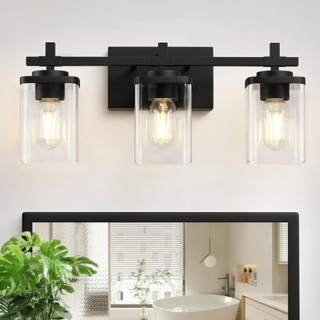PYNSSEU 24" 3-Light Matte Black Bathroom Light Fixtures with Clear Glass Shape Wall Sconces Lighting