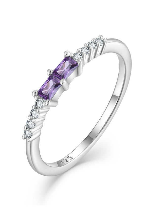 925 Sterling Silver Statement Stackable Rings for Women, Square Created Amethyst Birthstone Wedding Engagement Rings for Women Jewelry Gift Size 10