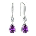 thumbnail image 1 of PYNZY 925 Sterling Silver Teardrop Dangle Earrings with 7x10MM Created Amethyst Birthstones, Wedding Cubic Zirconia Hook Earrings for Women Christmas Jewelry Gifts, 1 of 6