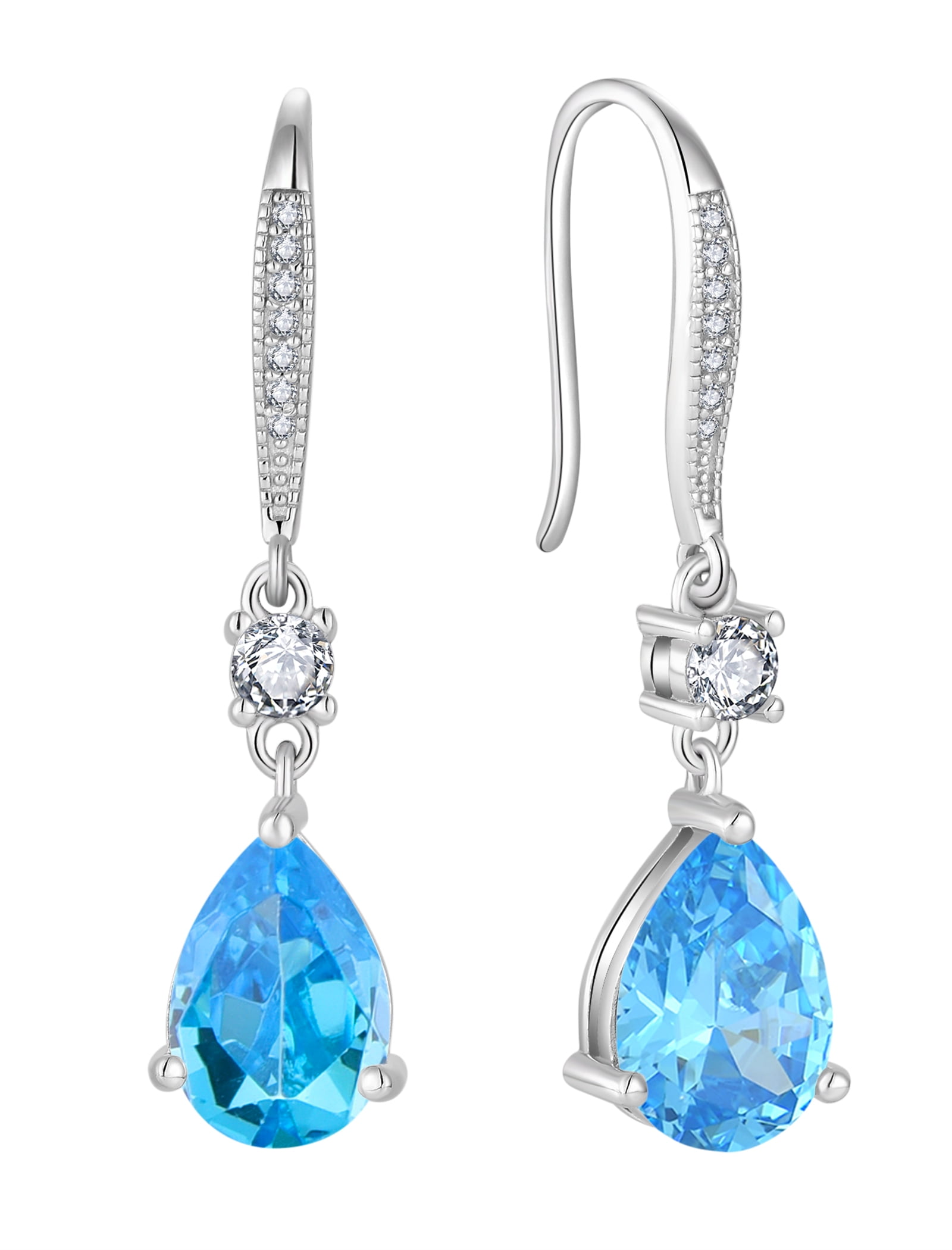 Aquamarine shops and Diamond Earrings in Sterling Silver 925, Christmas Gift for Her