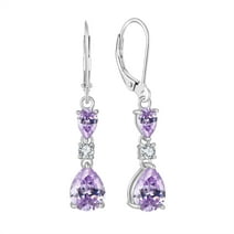PYNZY 925 Sterling Silver Teardrop Earrings with 7x9MM Created Alexandrite Birthstones, Dangle Earrings with Leverback for Women Jewelry Gifts