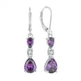thumbnail image 1 of PYNZY 925 Sterling Silver Teardrop Earrings with 7x9MM Created Amethyst Birthstones, Dangle Earrings with Leverback for Women Jewelry Gifts, 1 of 6