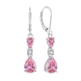 thumbnail image 1 of PYNZY 925 Sterling Silver Teardrop Earrings with 7x9MM Created Pink Tourmaline Birthstones, Dangle Earrings with Leverback for Women Jewelry Gifts, 1 of 6