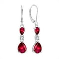 thumbnail image 1 of PYNZY 925 Sterling Silver Teardrop Earrings with 7x9MM Created Ruby Birthstones, Dangle Earrings with Leverback for Women Jewelry Gifts, 1 of 6