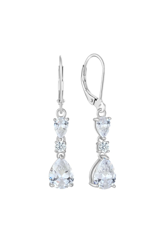 925 Sterling Silver Teardrop Earrings with 7x9MM Cubic Zirconia Birthstones, Dangle Earrings with Leverback for Women Jewelry Gifts