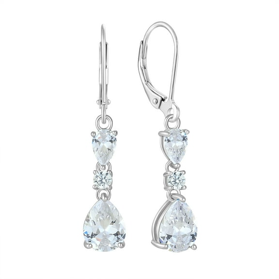 PYNZY 925 Sterling Silver Teardrop Earrings with 7x9MM Cubic Zirconia Birthstones, Dangle Earrings with Leverback for Women Jewelry Gifts
