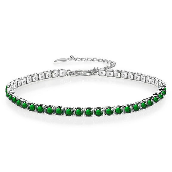 PYNZY Adjustable Tennis Chain Link Bracelet ,Dainty 3mm Green Emerald Bracelets for Women Jewelry Gifts