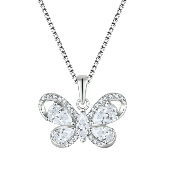 PYNZY Butterfly Necklace for Women 925 Sterling Silver April Cubic Zirconia Birthstone Butterfly Pendant Jewelry