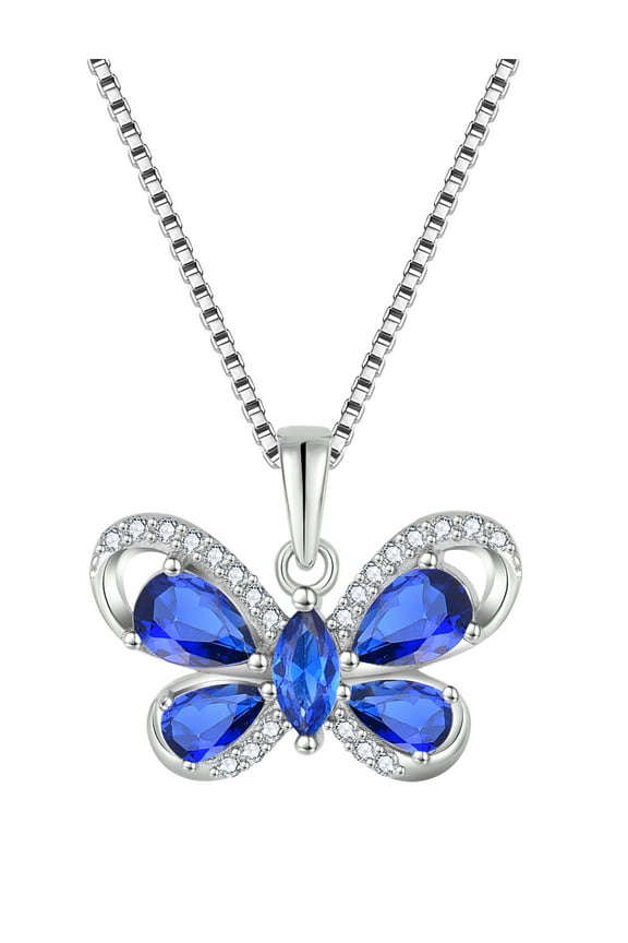 Butterfly Necklace for Women 925 Sterling Silver September Sapphire Birthstone Butterfly Pendant Jewelry