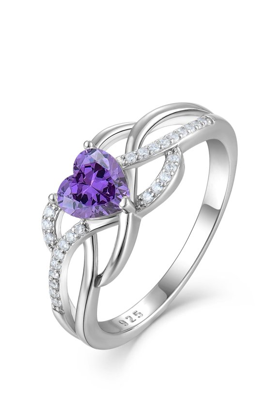 Celtic Knot Rings Infinity Twisted Rings, 925 Sterling Silver Heart Statement Amethyst Rings for Women Jewelry Valentine's Day Gift Size 9
