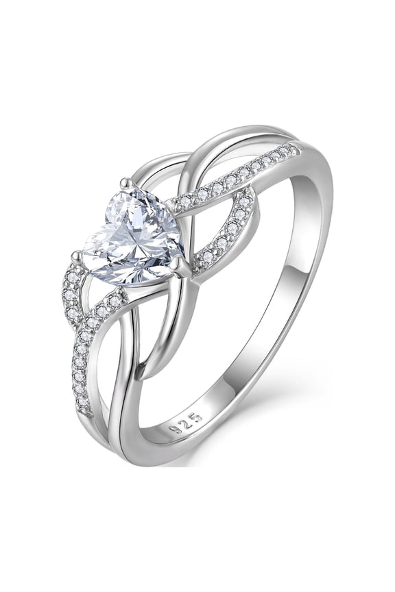 Celtic Knot Rings Infinity Twisted Rings, 925 Sterling Silver Heart Statement Rings Cubic Zirconia Jewelry for Women Valentine's Day Gift Size 5