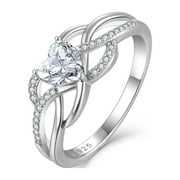 PYNZY Celtic Knot Rings Infinity Twisted Rings, 925 Sterling Silver Heart Statement Rings Cubic Zirconia Jewelry for Women Valentines Day Gift Size 5