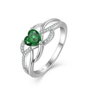 PYNZY Celtic Knot Rings Infinity Twisted Rings, 925 Sterling Silver Heart Statement Rings Emerald Birthstones Jewelry for Women and Mother Day Gift Size 8