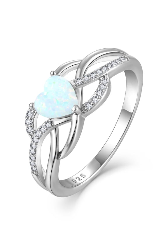 Celtic Knot Rings Infinity Twisted Rings, 925 Sterling Silver Heart Statement Rings White Opal Jewelry for Women Gift Size 6