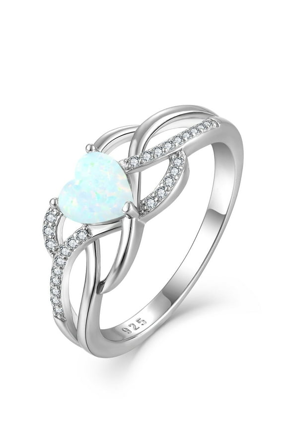 Celtic Knot Rings Infinity Twisted Rings, 925 Sterling Silver Heart Statement Rings White Opal Jewelry for Women Gift Size 7