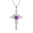 thumbnail image 1 of PYNZY Cross Necklace for Women, 925 Sterling Silver Heart Pendant Necklace 6×6MM Created Amethyst Birthstone Jewelry Gifts for Women, 1 of 7