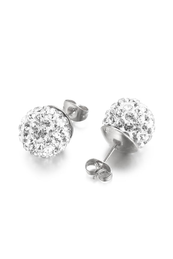 Crystal Ball Earrings Stud 14K White Gold Plated Bling Unisex Dainty Studs Jewelry 10MM