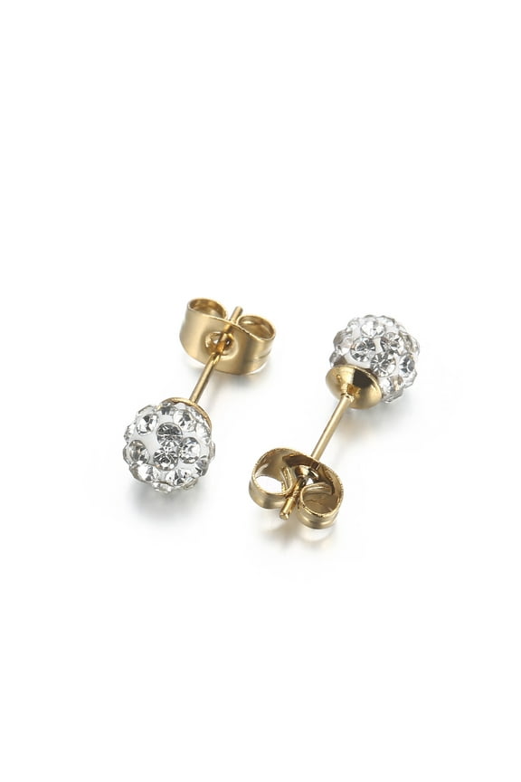 Crystal Ball Earrings Stud 14K Yellow Gold Plated Bling Unisex Dainty Studs Jewelry 6MM