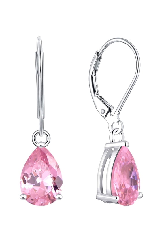 Dangle Drop Earrings Sterling Silver Solitaire Leverback Teardrop Earrings for Women Birthstone Created Pink Tourmaline Jewelry Gifts for Moms