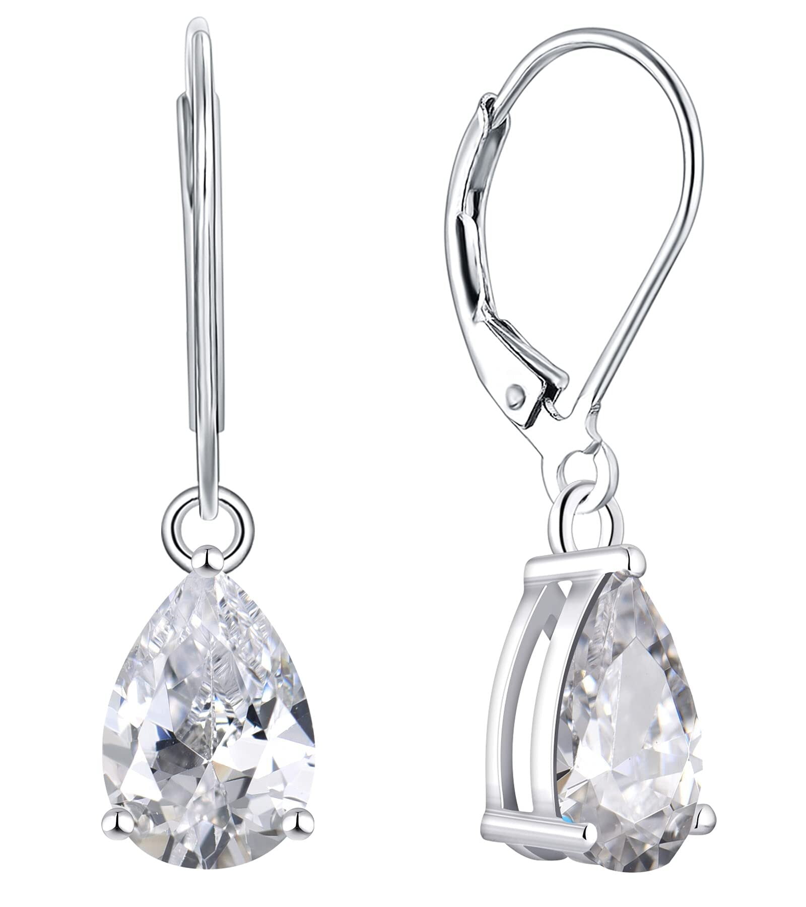 PYNZY Dangle Drop Earrings Sterling Silver Solitaire Leverback Teardrop Earrings for Women Birthstone Cubic Zirconia Jewelry Gifts for Moms
