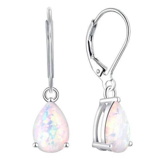 PYNZY Dangle Drop Earrings Sterling Silver Solitaire Leverback Teardrop Earrings for Women Opal Jewelry Gifts for Moms