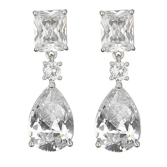 PYNZY Dangle Drop Earrings for Women White Cubic Zirconia Jewelry with Teardrop Paraiba Plated White Gold