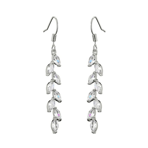 PYNZY Dangling Earrings for Women Bridal Earrings for Wedding Delicate Leaf Plated White Gold Long Earrings
