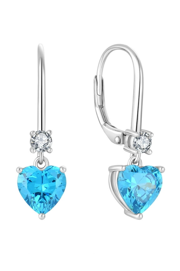 Heart Dangle Drop Earrings, 925 Sterling Silver Earrings for Women with Aquamarine Birthstones Leverback Jewelry for Gifts