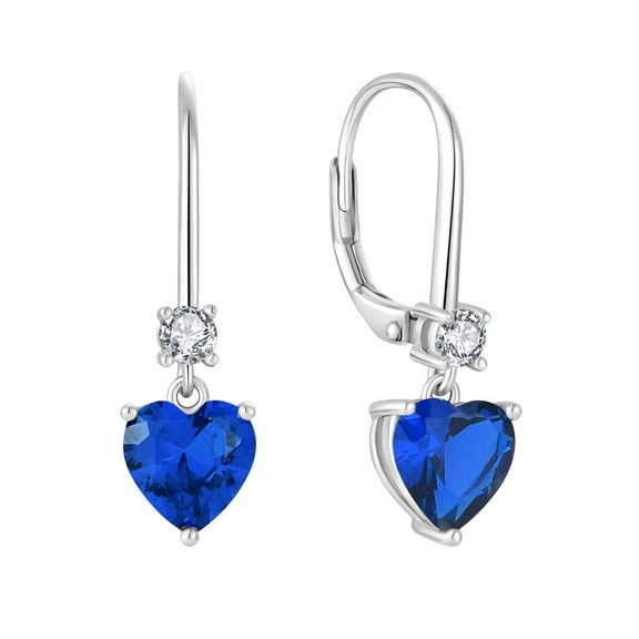 PYNZY Heart Dangle Drop Earrings, 925 Sterling Silver Earrings for Women with Sapphire Birthstones Leverback Jewelry for Gifts