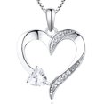 thumbnail image 1 of PYNZY Heart Necklace 925 Sterling Silver Love Heart Pendant with 5MMx5MM Heart Cubic Zirconia Birthstone Jewelry for Women Wife as Gift, 1 of 8