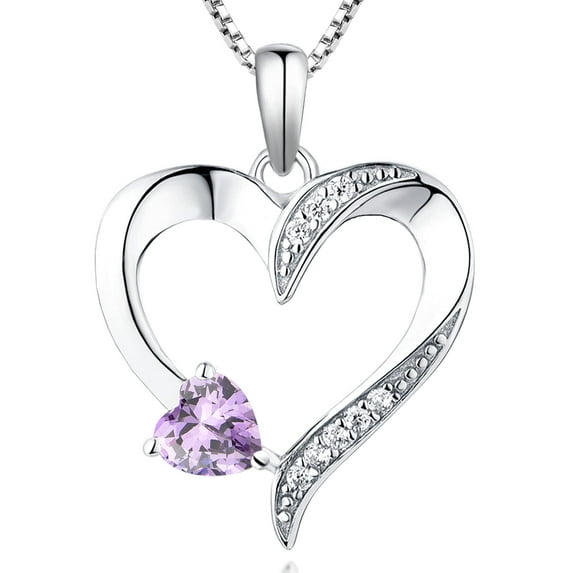 PYNZY Heart Necklace 925 Sterling Silver Love Heart Pendant with 5MMx5MM Heart Purple Amethyst Birthstone Jewelry for Women Wife as Gift
