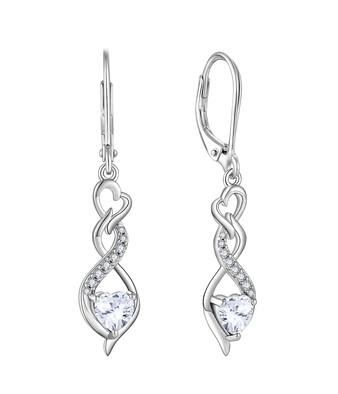 925 Sterling Silver Inlaid Zircon Heart Dangle Earrings