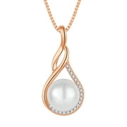 PYNZY Infinity Pearl Necklace for Women, 925 Sterling Silver 18K White Gold Plated CZ Pearl Pendant Necklace 9MM Freshwater Cultured Pearl Jewelry Gift