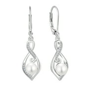 PYNZY Infinity Round Pearl Dangle Earrings for Women, 925 Sterling Silver Birthstones Leverback Earrings for Jewelry Gifts
